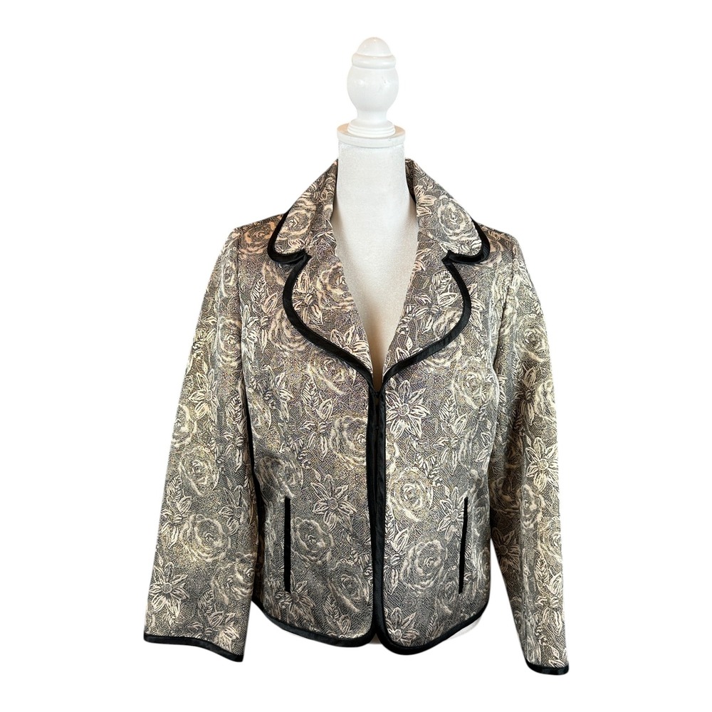 Laura Ashley Petite Blazer PM Metallic Floral Brocade Satin Trim Evening Jacket - Picture 1 of 13